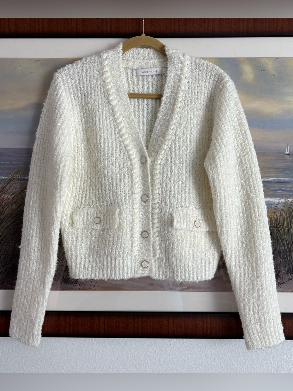 Anthropologie Bishop + Young Ribbed Knit Crop Vneck Fancy Buttons Cardigan S
